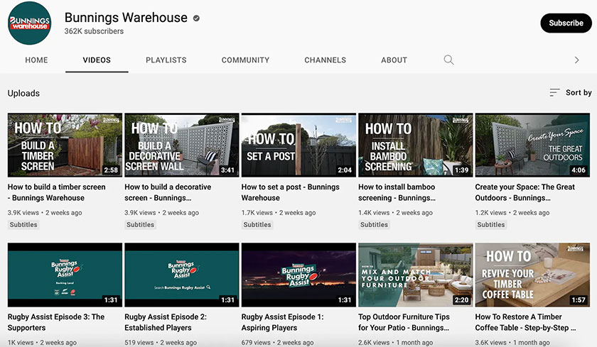 bunnings warehouse on youtube